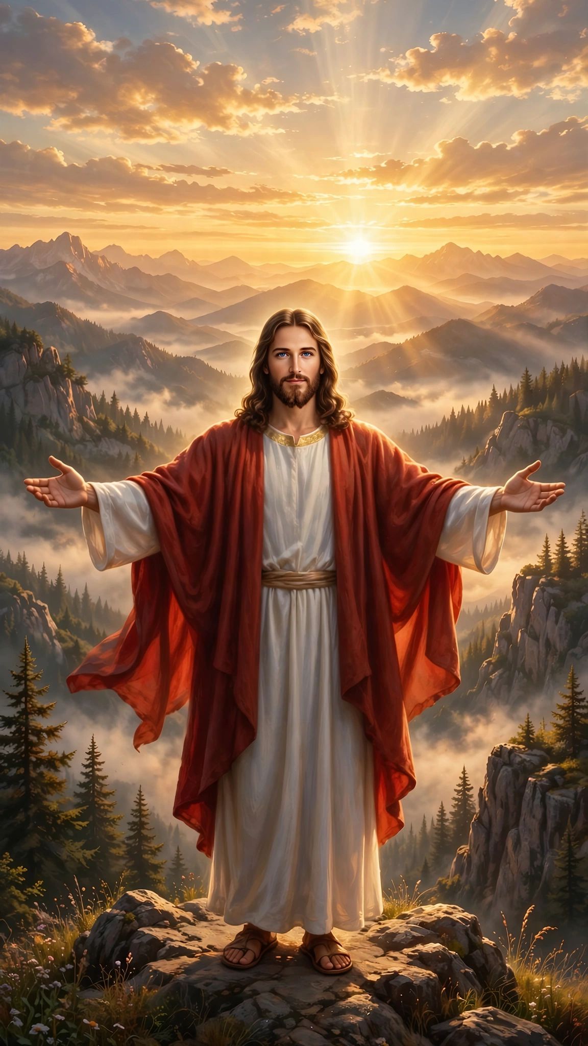 Jesus giving blessing at sunrise wallpaper