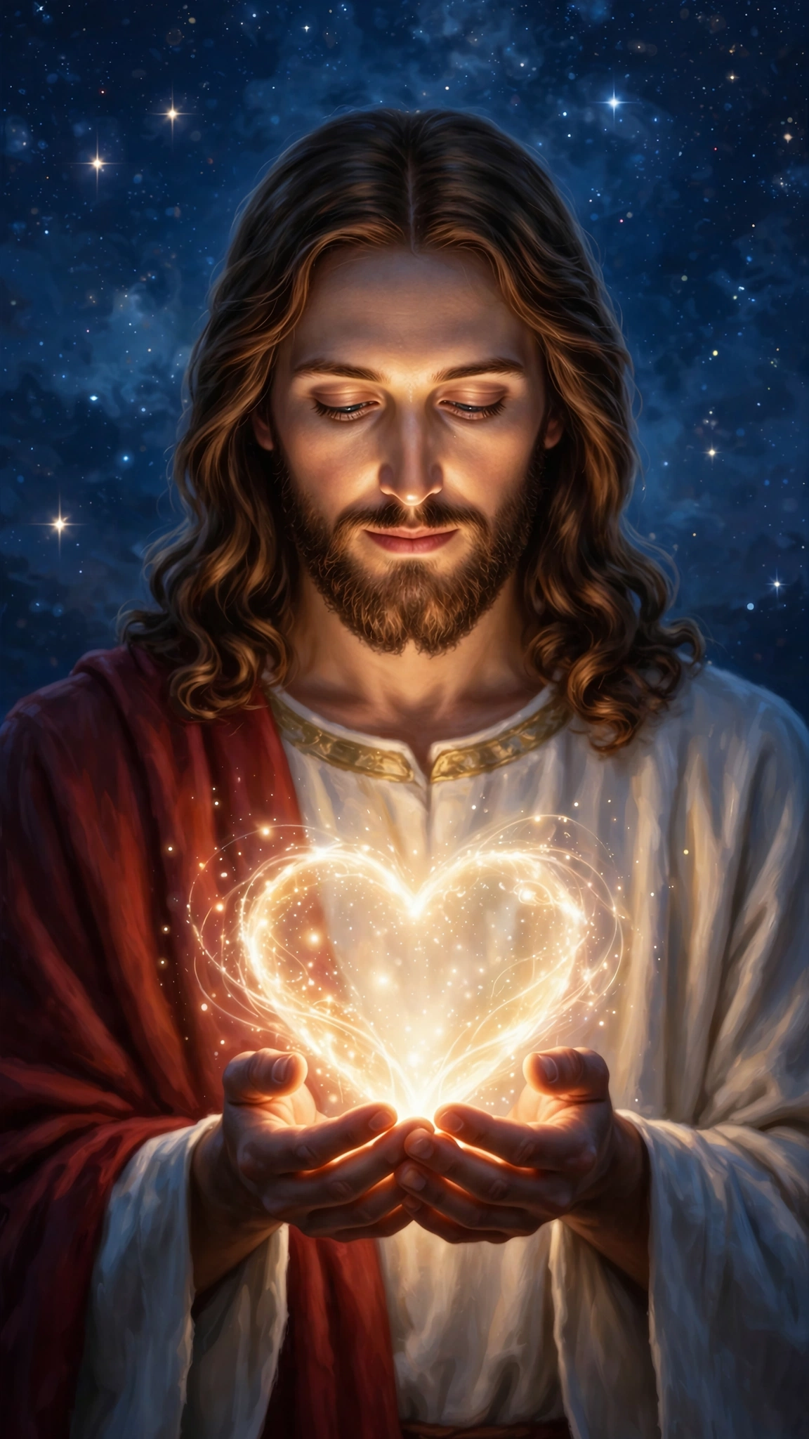 Jesus holding glowing heart wallpaper
